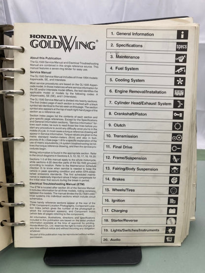 Honda 61MAM01-AH GL 1500 Gold Wing Service Manual Binder & ETM 1996 Genuine