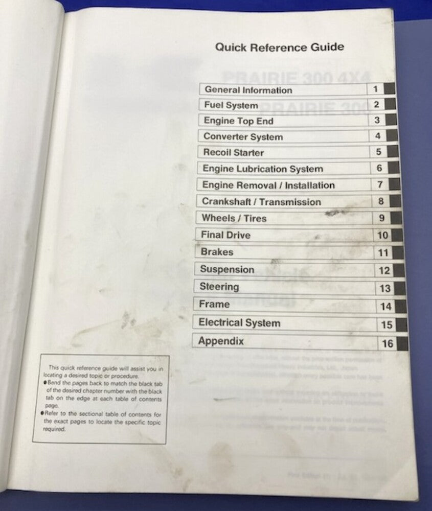 Kawasaki 99924-1239-01 Prairie 300 4x4; 300 1998 Service Manual Genuine