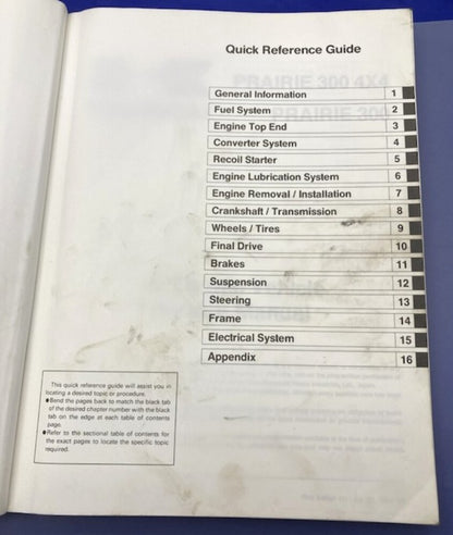Kawasaki 99924-1239-01 Prairie 300 4x4; 300 1998 Service Manual Genuine