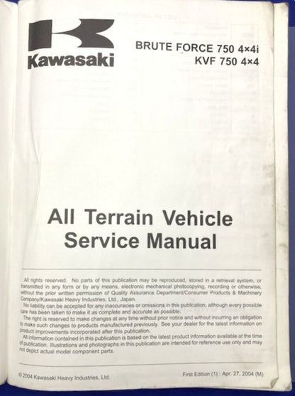 Kawasaki 99924-1334-01 Brute Force 750 4x4i KVF 750 4x4 2004 Service Manual Genuine