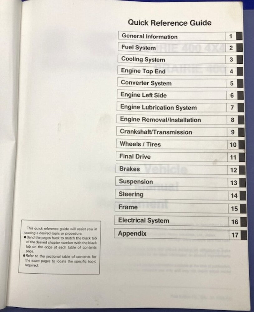 Kawasaki 99924-1243-51 Prairie 400 4x4 Prairie 400 1998 Service Manual Supp Gen.