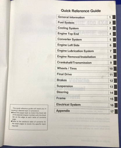 Kawasaki 99924-1243-51 Prairie 400 4x4 Prairie 400 1998 Service Manual Supp Gen.