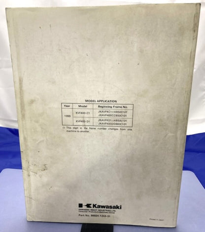 Kawasaki 99924-1243-51 Prairie 400 4x4 Prairie 400 1998 Service Manual Supp Gen.