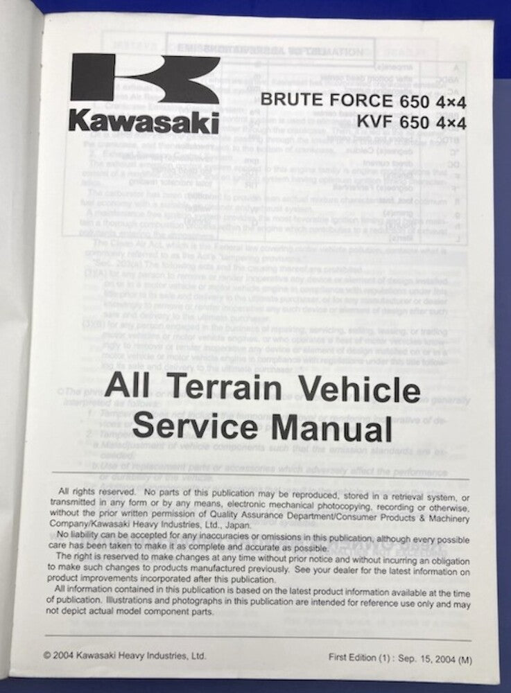 Kawasaki 99924-1348-01 Brute Force 650 4x4 KVF 650 4x4 2004 Service Manual Gen.