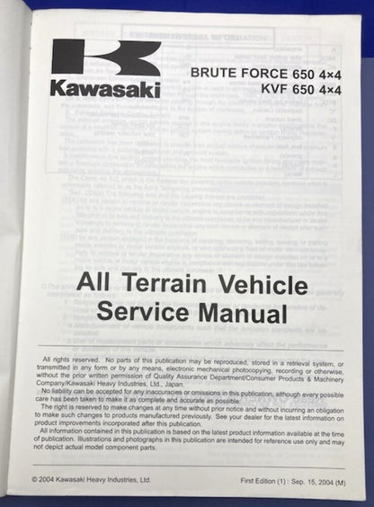 Kawasaki 99924-1348-01 Brute Force 650 4x4 KVF 650 4x4 2004 Service Manual Gen.