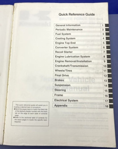 Kawasaki 99924-1348-01 Brute Force 650 4x4 KVF 650 4x4 2004 Service Manual Gen.