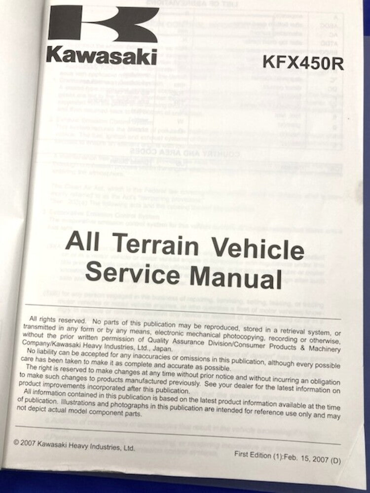 Kawasaki 99924-1386-01 KFX450R 2007 Service Manual Genuine