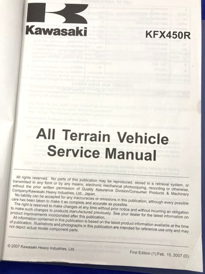 Kawasaki 99924-1386-01 KFX450R 2007 Service Manual Genuine