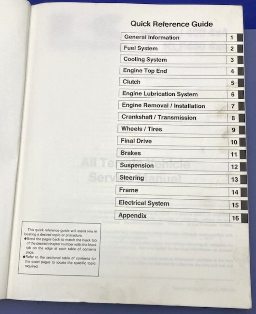 Kawasaki 99924-1154-02 Bayou 400 4x4; KLF 400 4x4 '92 & '94 Service Manual Gen.