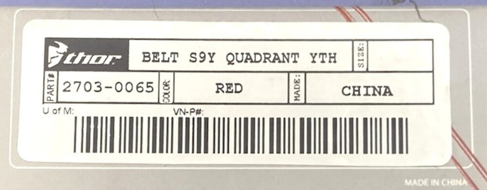 Thor 2703-0065 Belt S9Y Quadrant Youth Red New Genuine