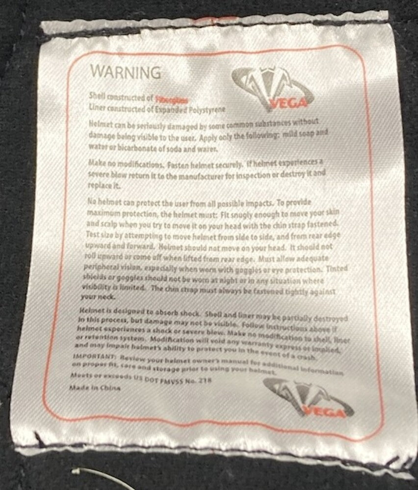 Vega 7200-015 XTS Half-Shell Helmet XL Black New Genuine