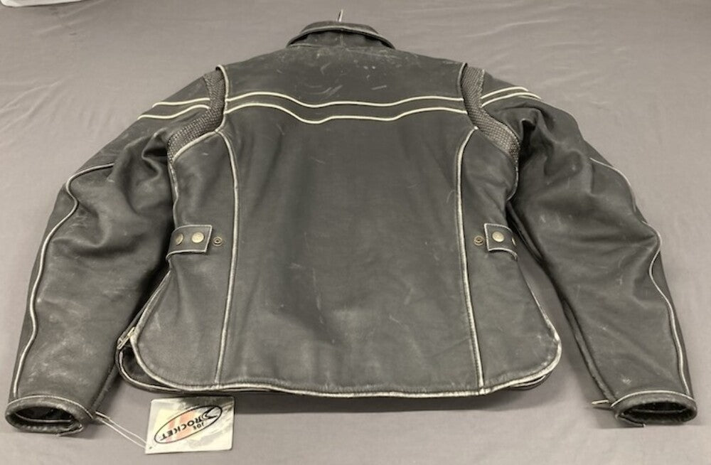Joe Rocket Women's L Leather Motorcycle Jacket Black / White Piping New Genuine
