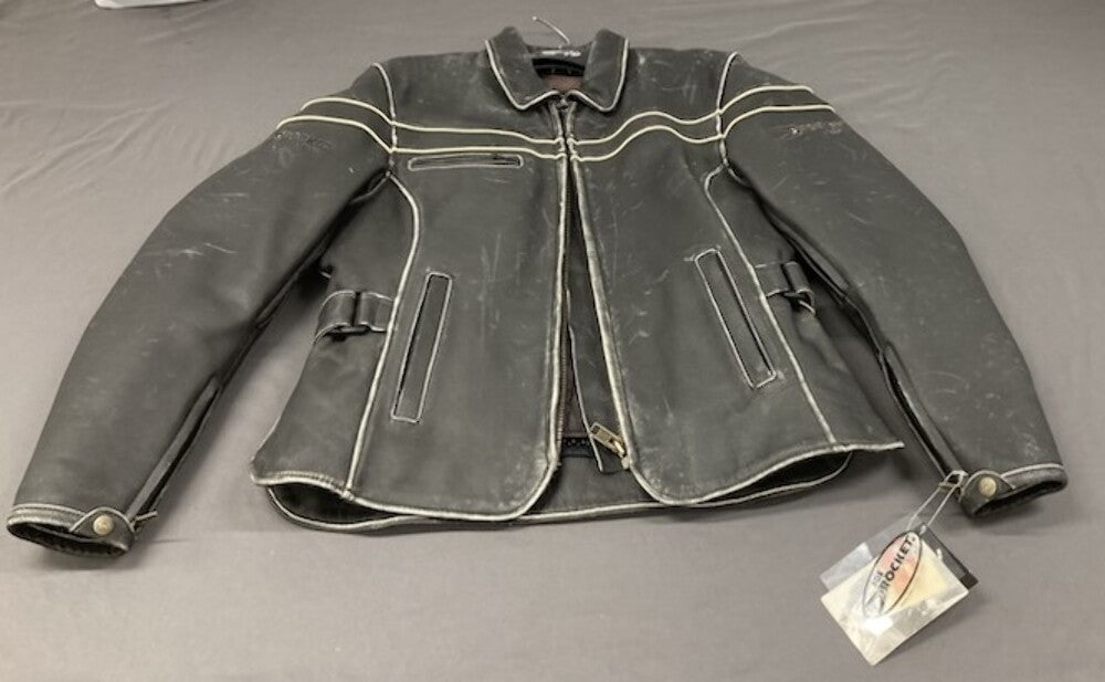 Joe Rocket Women's L Leather Motorcycle Jacket Black / White Piping New Genuine