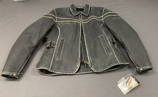 Joe Rocket Women's L Leather Motorcycle Jacket Black / White Piping New Genuine