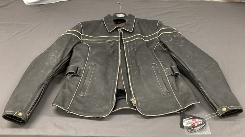 Joe Rocket Women's XL Leather Motorcycle Jacket Black / White Piping New Genuine