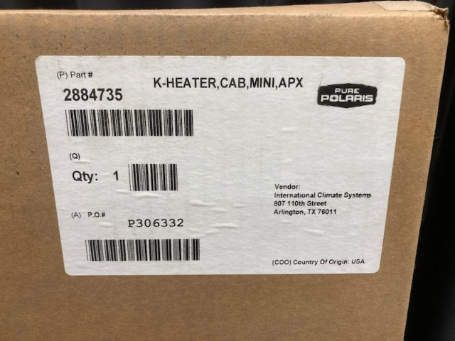 Polaris 2884735 Cab Heater Kit for RZR Trail/Trail S New Genuine