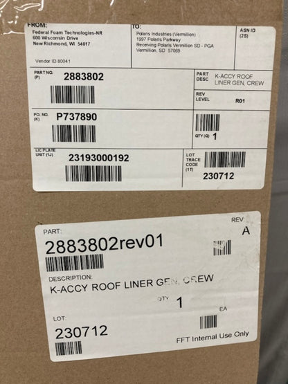 Polaris 2883802 Poly Roof Liner, 4-Seat New Genuine