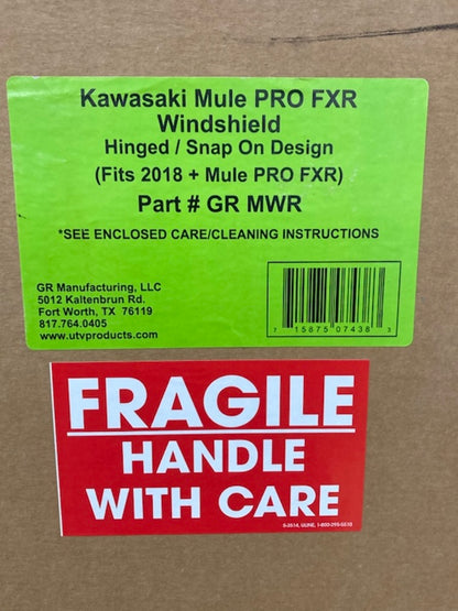 GR Manufacturing GR MWR Windshield for 2018+ Kawasaki Mule Pro FXR New Genuine