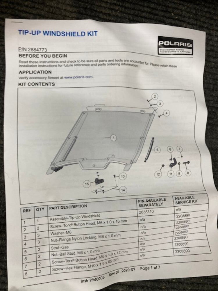 Polaris 2884773 Tipout Windshield for RZR Trail New Genuine