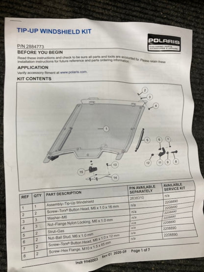 Polaris 2884773 Tipout Windshield for RZR Trail New Genuine