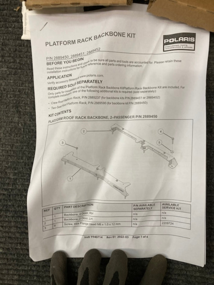 Polaris 2889451 Rhino Roof Rack Backbone Set New Genuine