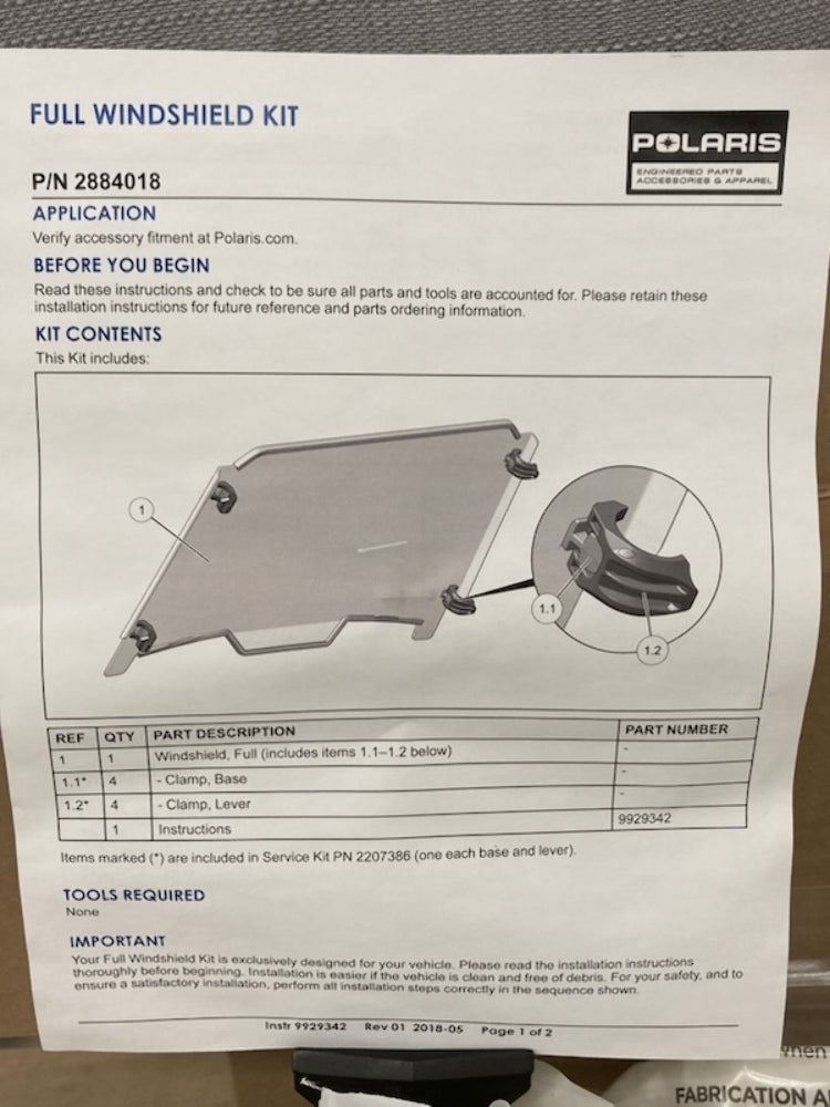 Polaris 2884018 Lock and Ride Poly Windshield for RZR XP Turbo New Genuine