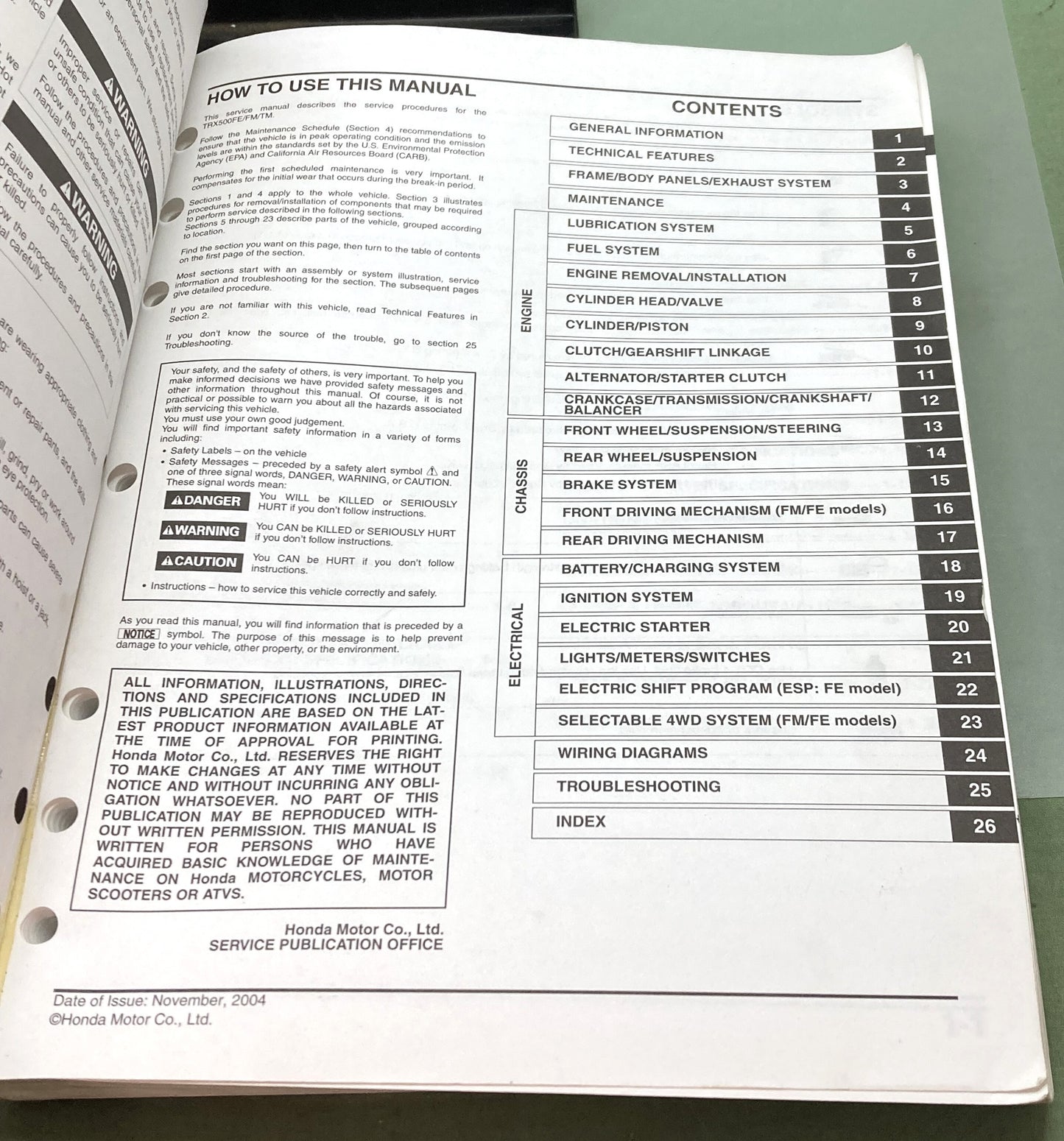 Genuine Honda 61HP001 TRX500FE/FM/TM Fourtrax Foreman Service Manual '05-'06