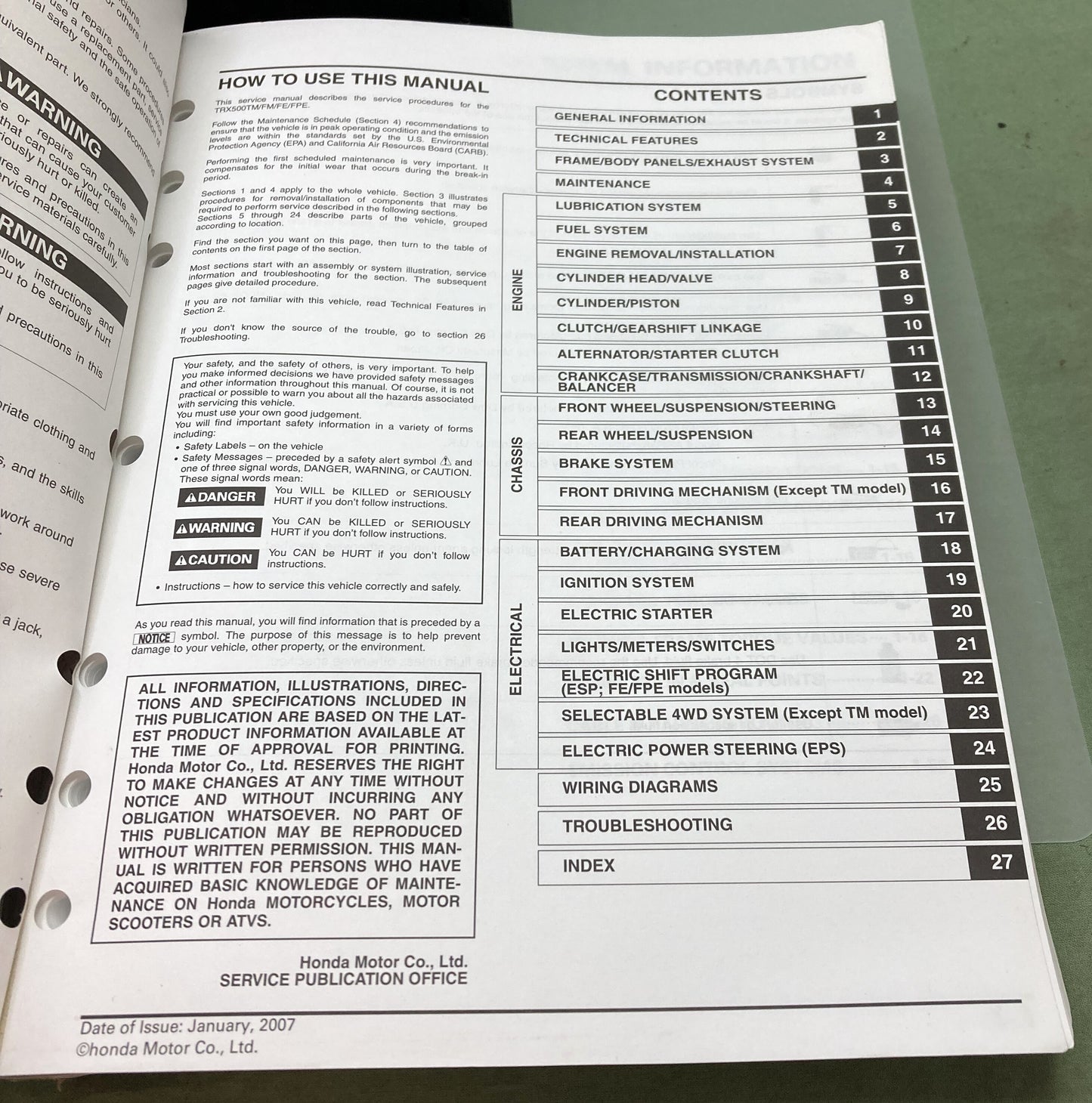Genuine Honda 61HP002 TRX500FE/FPE/FM/TM Fourtrax Foreman Service Manual '05-'07