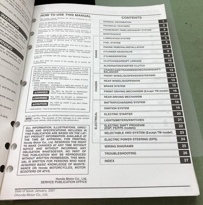 Genuine Honda 61HP002 TRX500FE/FPE/FM/TM Fourtrax Foreman Service Manual '05-'07