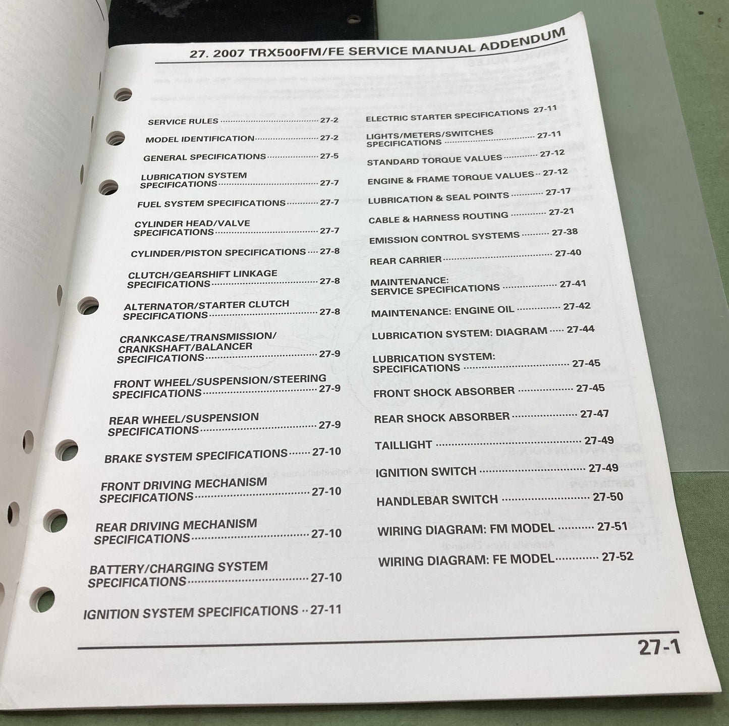 Genuine Honda 61HP000Z TRX500FE/FM Fourtrax Foreman Service Manual Addendum '07