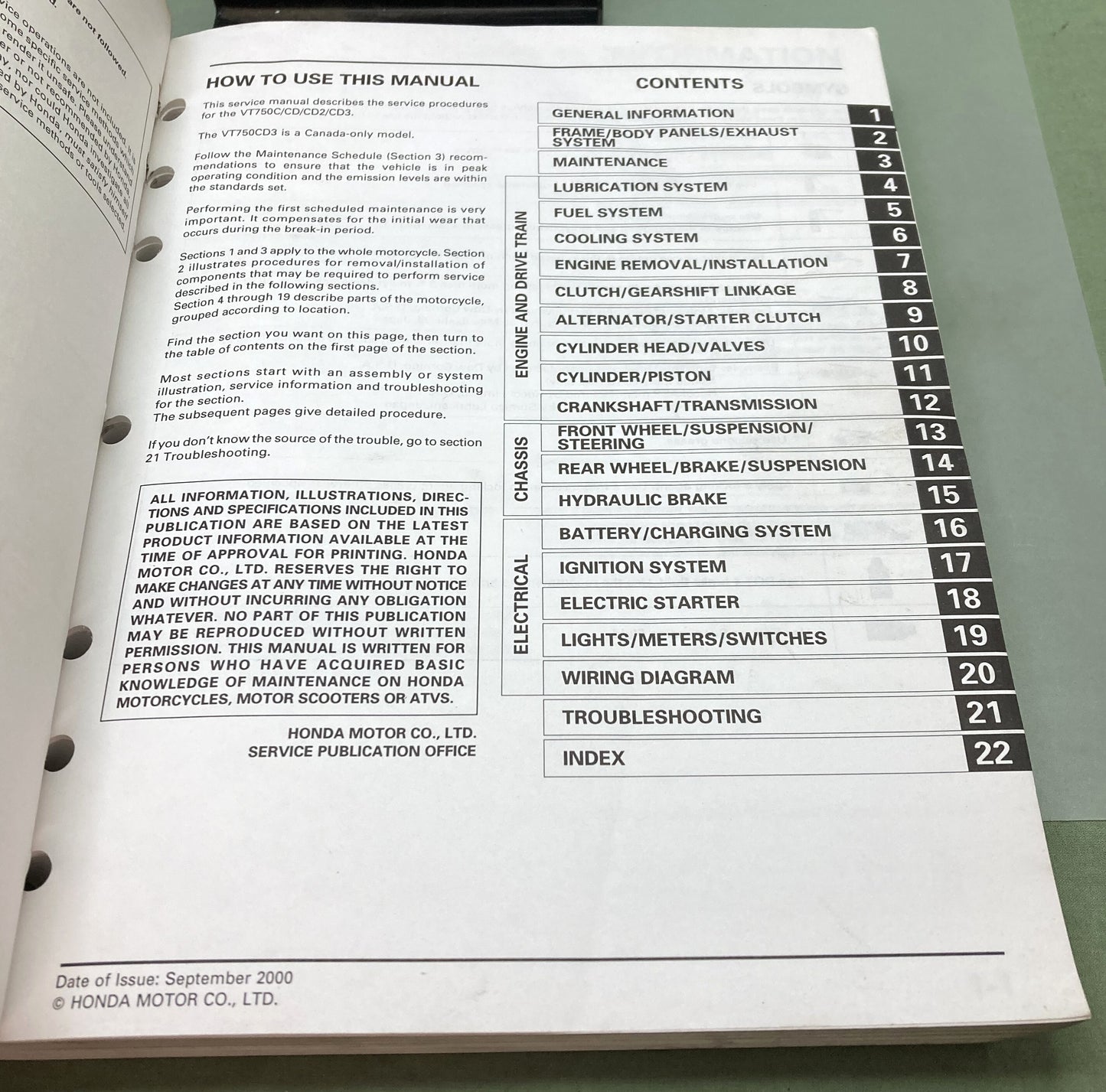 Genuine Honda 61MBA05 VT750C/CD/CD2 Shadow/Shadow Deluxe Service Manual '98-'03