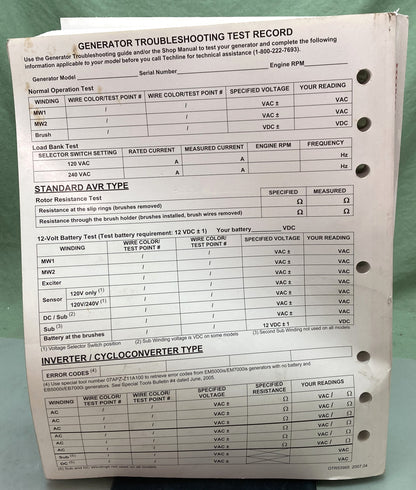 Genuine Honda PSV52522-I Generator Troubleshooting Manual '98-'07