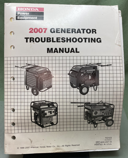 Genuine Honda PSV52522-I Generator Troubleshooting Manual '98-'07