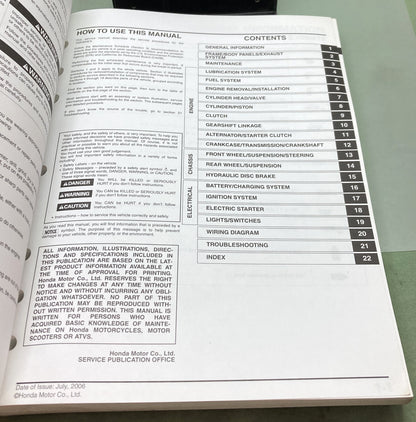 Genuine Honda 61HM360 TRX300EX Service Manual 2007