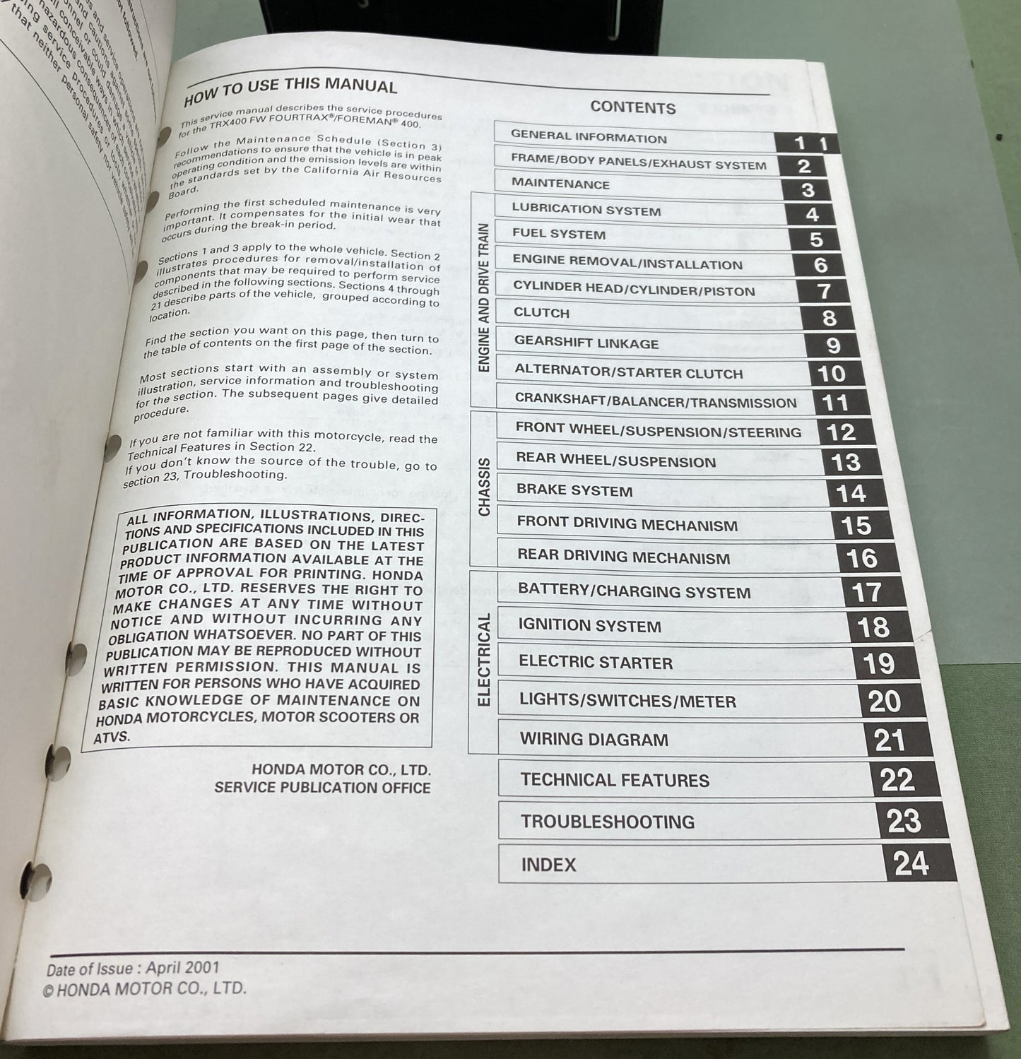 Genuine Honda 61HM707 TRX400FW Fourtrax Foreman 400 Service Manual 1995-2003