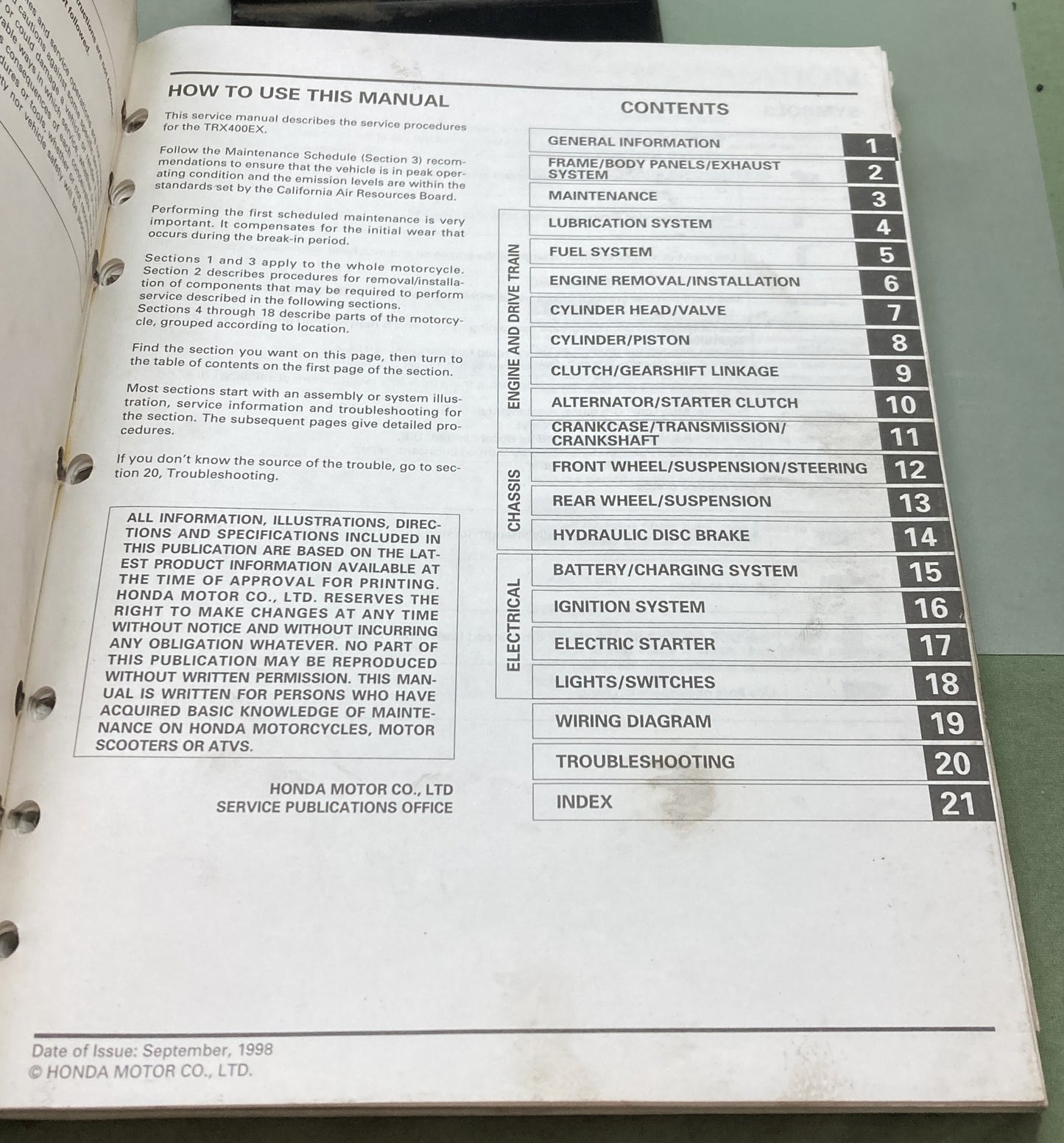 Genuine Honda 61HN105 TRX400EX Fourtrax Service Manual 1999-2004
