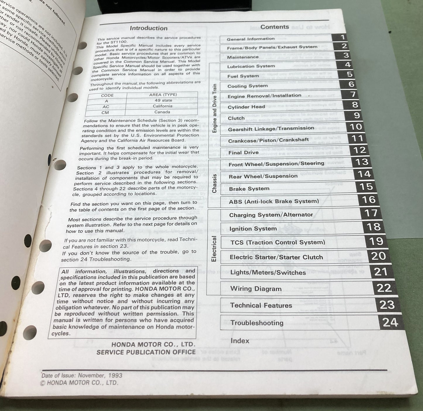 Genuine Honda 61MY303 ST1100 ST1100A Service Manual 1993