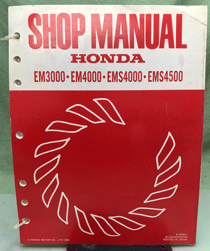 Genuine Honda 6189901 EM3000 EM4000 EMS4000 EMS4500 Shop Manual 1986