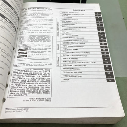 Genuine Honda 61MCW01 VFR800/A Interceptor Service Manual '02-'03