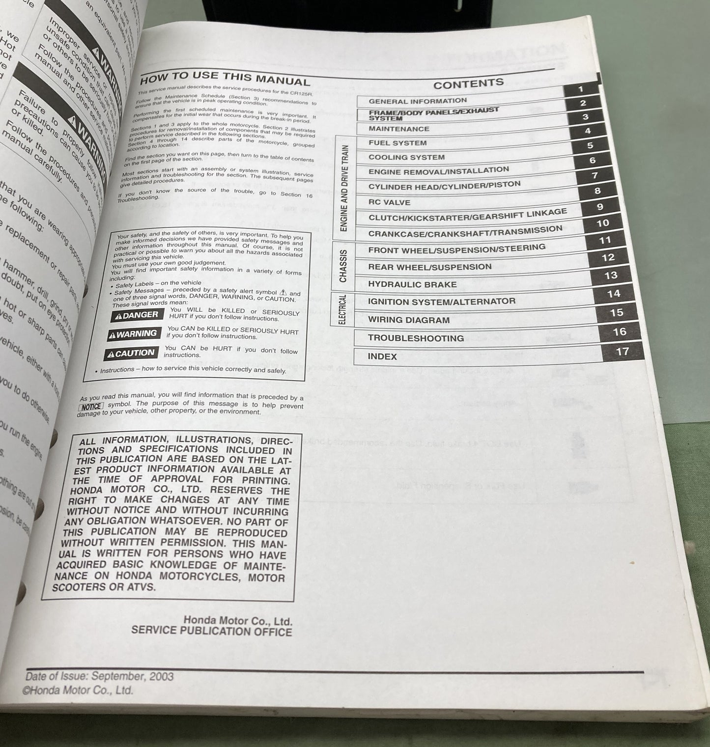 Genuine Honda 61KSR00 CR125R Service Manual 2004
