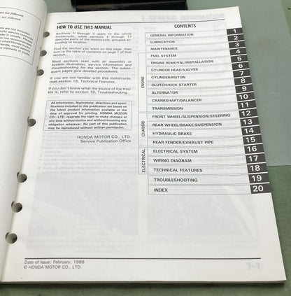 Genuine Honda 61MN100 XR600R Service Manual 1988