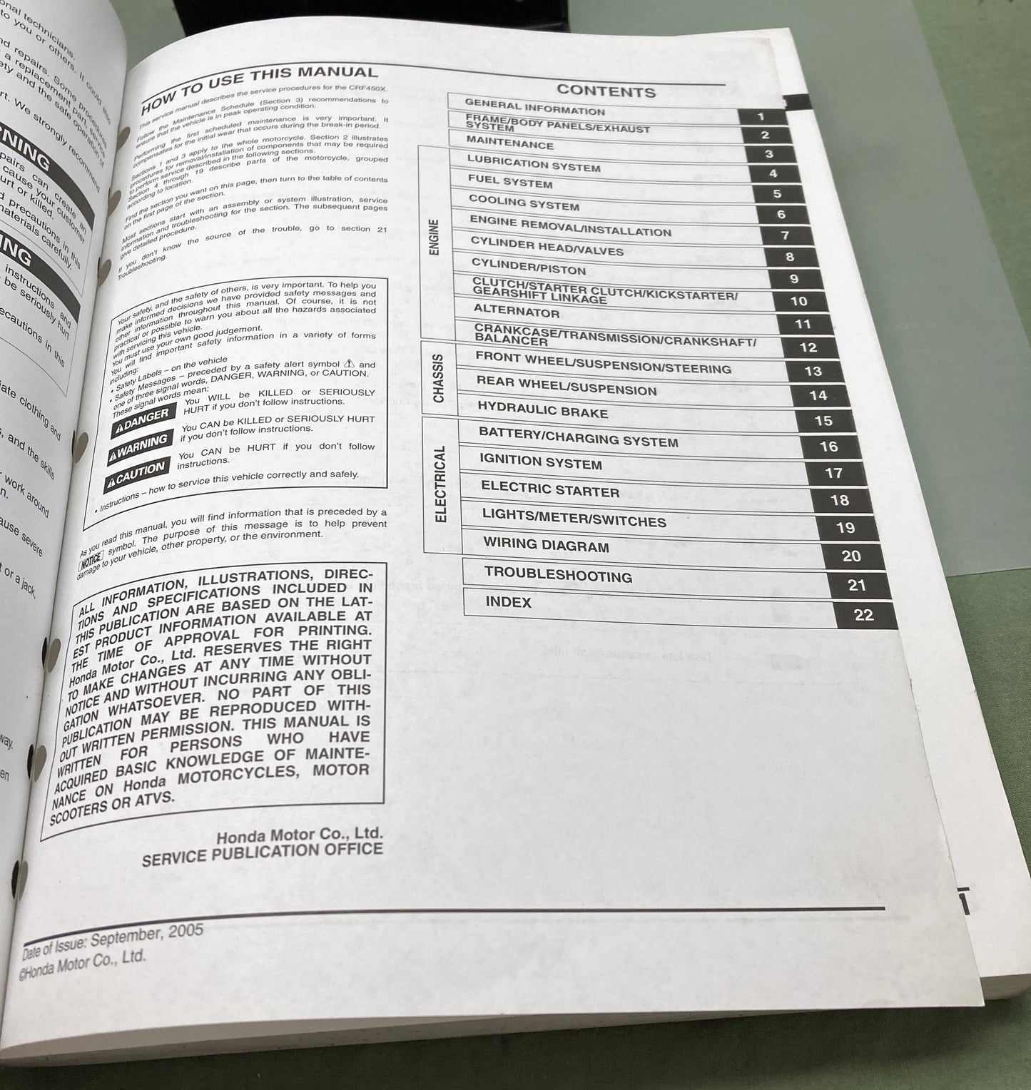 Genuine Honda 61MEY01 CRF450X Service Manual 2005-2006