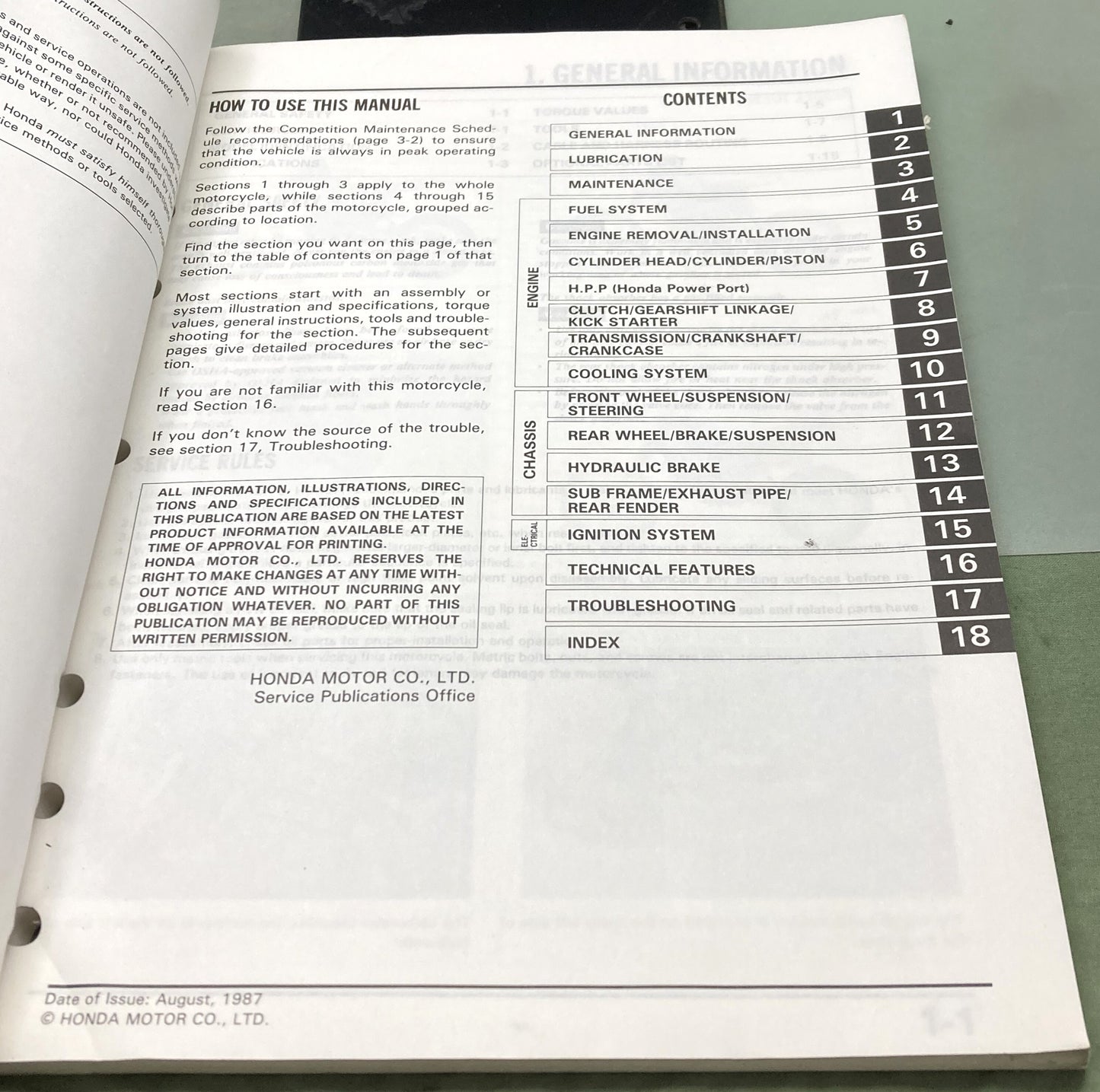 Genuine Honda 61KS702 CRF80F CR250R Service Manual 1987