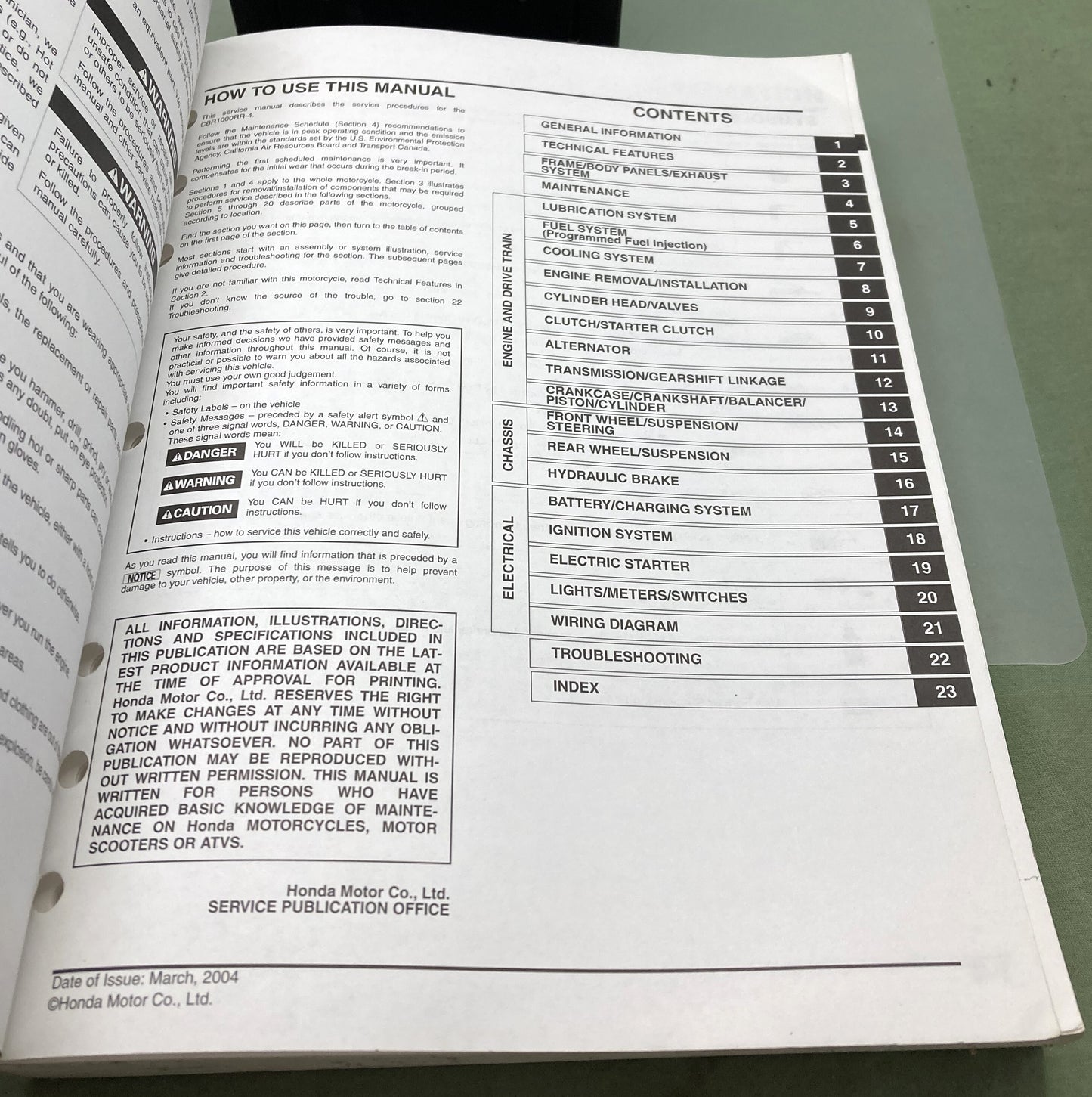 Genuine Honda 61MEL00 CBR1000RR Service Manual 2004