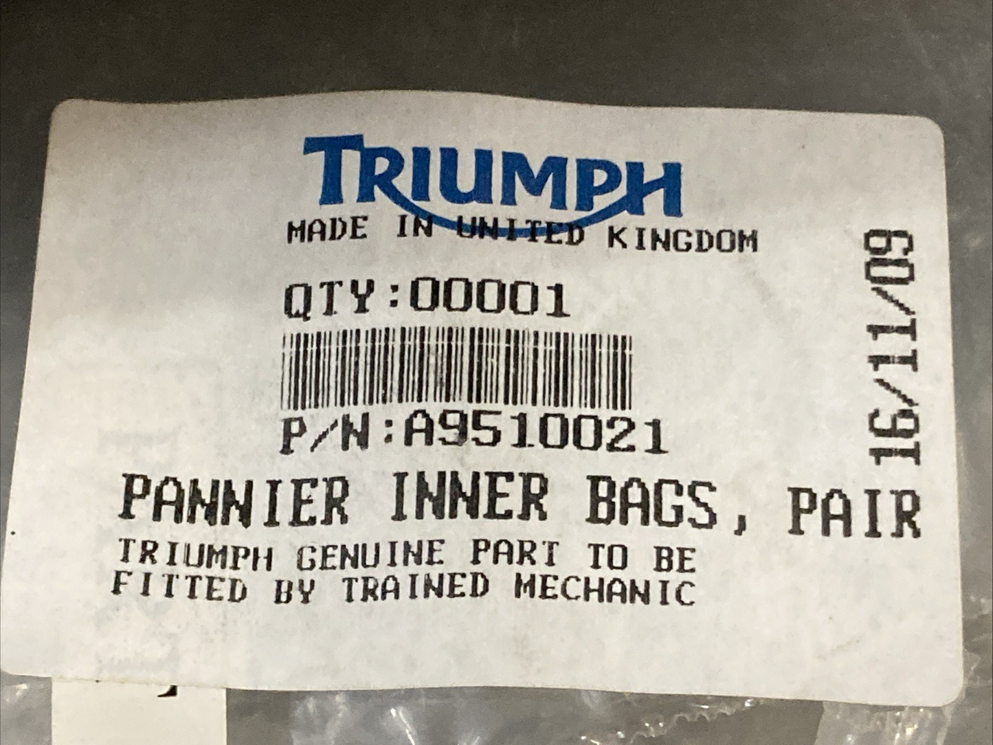NEW GENUINE TRIUMPH A9510021 Pannier Inner Bags