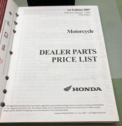 Genuine Honda 00X07-HMC-A01 Dealer Parts Price List 2007