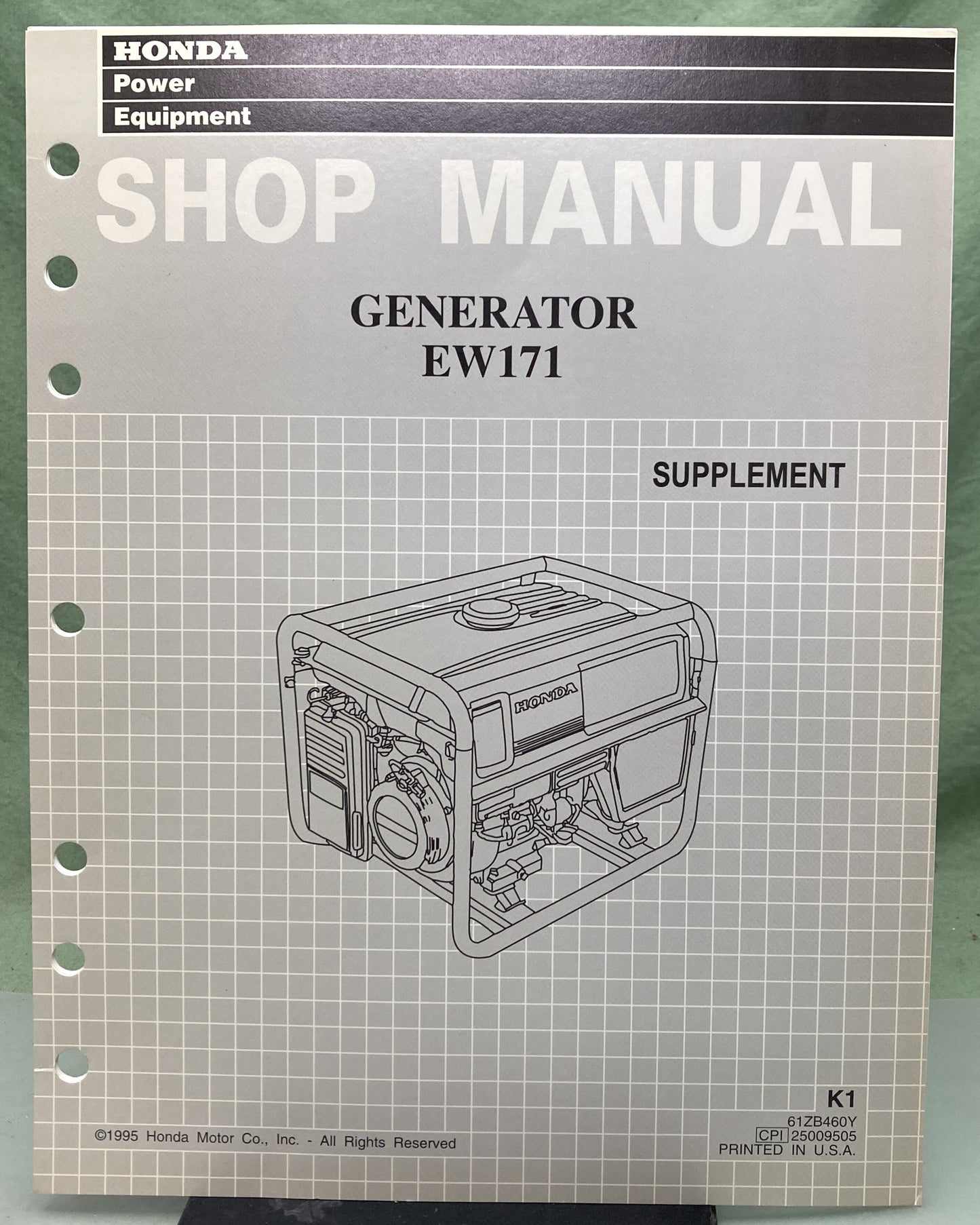 Genuine Honda 61ZB460Y EW171 Generator Supp. Shop Manual 1995