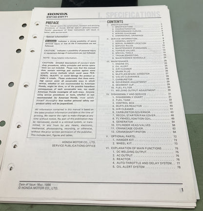 Genuine Honda 61ZB460 EW140 EW171 Shop Manual 1986