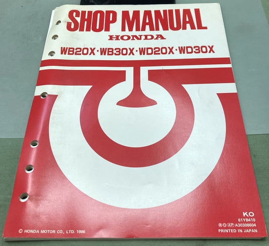 Genuine Honda 61YB410 WB20X WB30X WD20X WD30X Shop Manual 1986