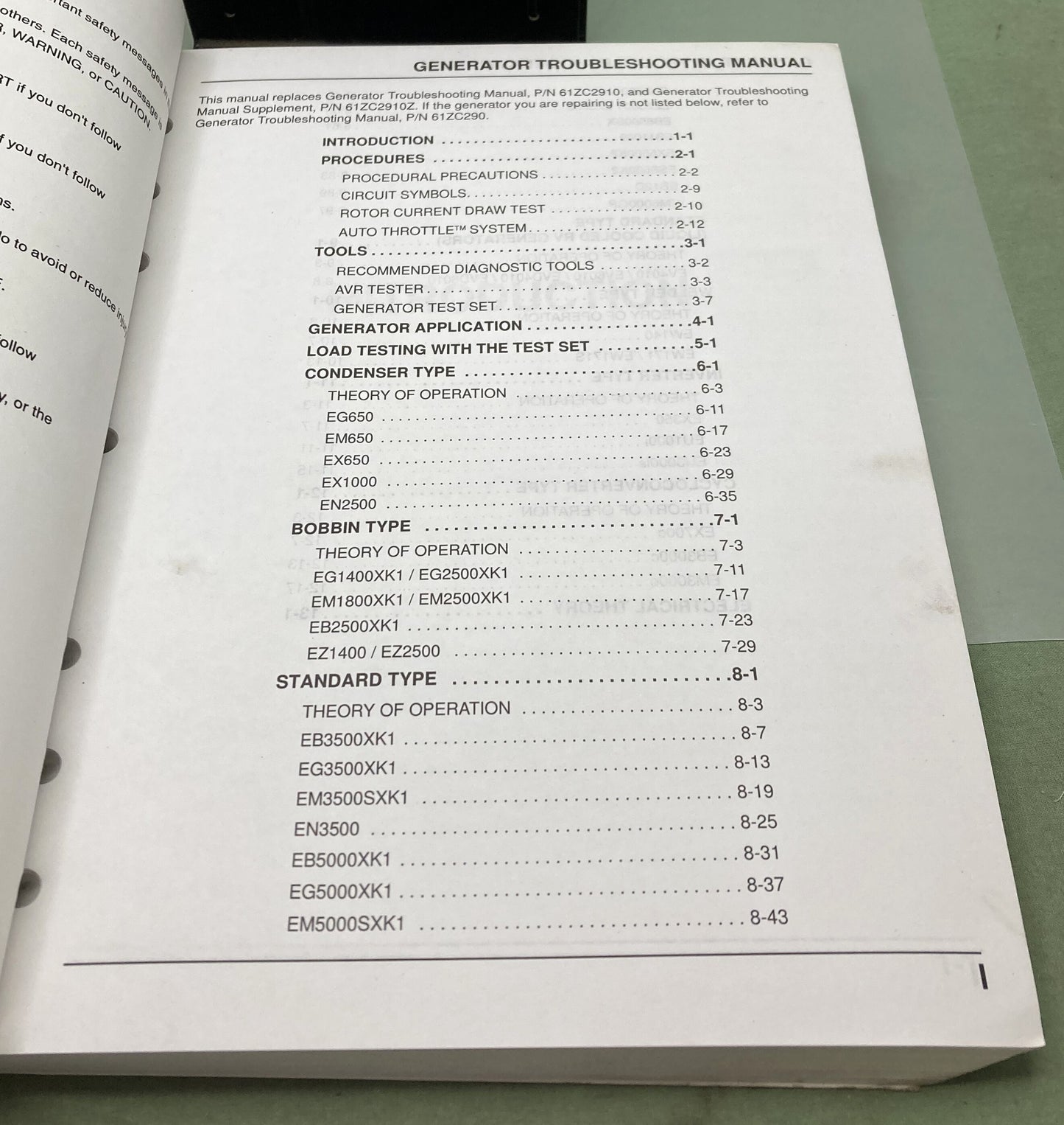Genuine Honda 61ZC2911 Generators Troubleshooting Manual 2000